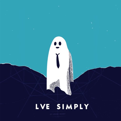 A smiling tie-wearing ghost floats by reminding us "LVE SIMPLY"